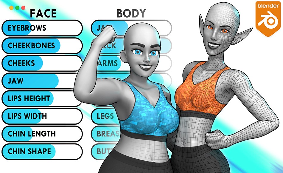 Blender插件 – 自定义女性基础模型 Customisable Female Basemesh