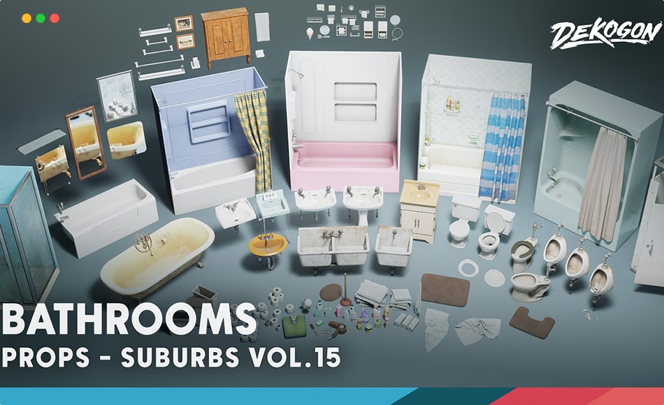 【UE5】浴室环境道具 Suburbs VOL.15 – Bathroom (Nanite and Low Poly)