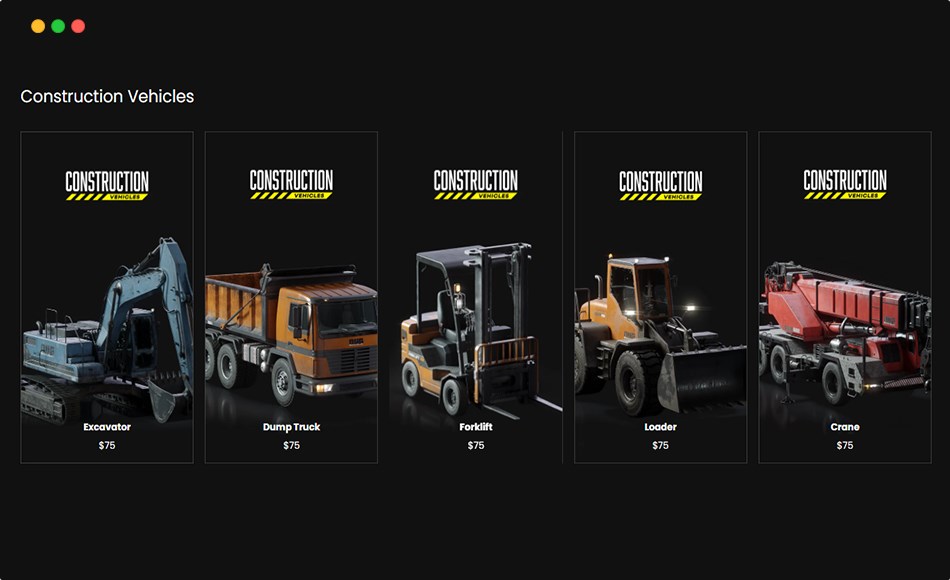 模型资产 – 工程车辆模型 Construction Vehicles