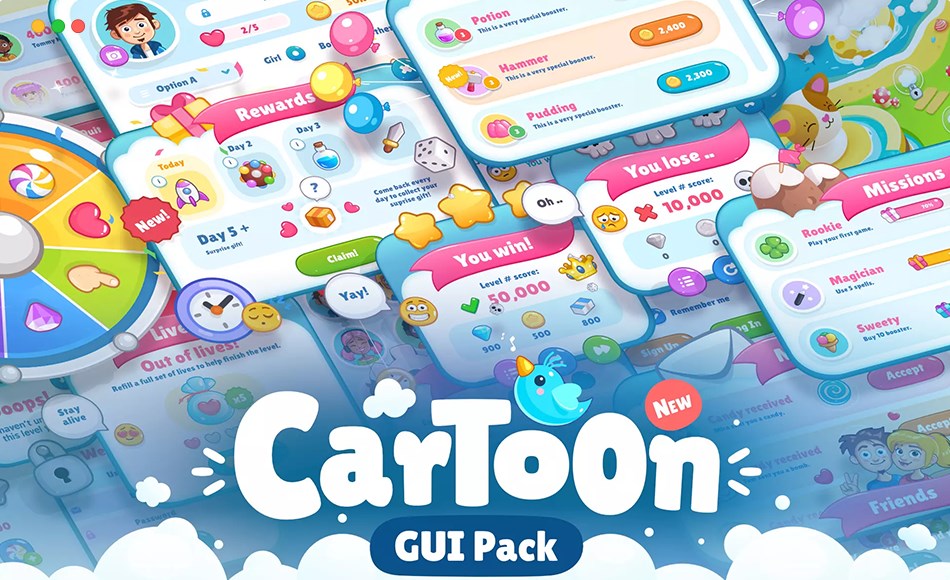 Unity资产 – 卡通游戏 GUI工具包 Cartoon GUI Pack