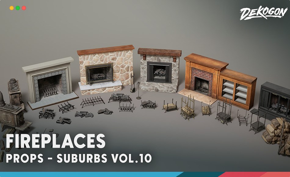 【UE5】复古壁挂火炉 Suburbs VOL.10 – Fireplaces (Nanite and Low Poly)