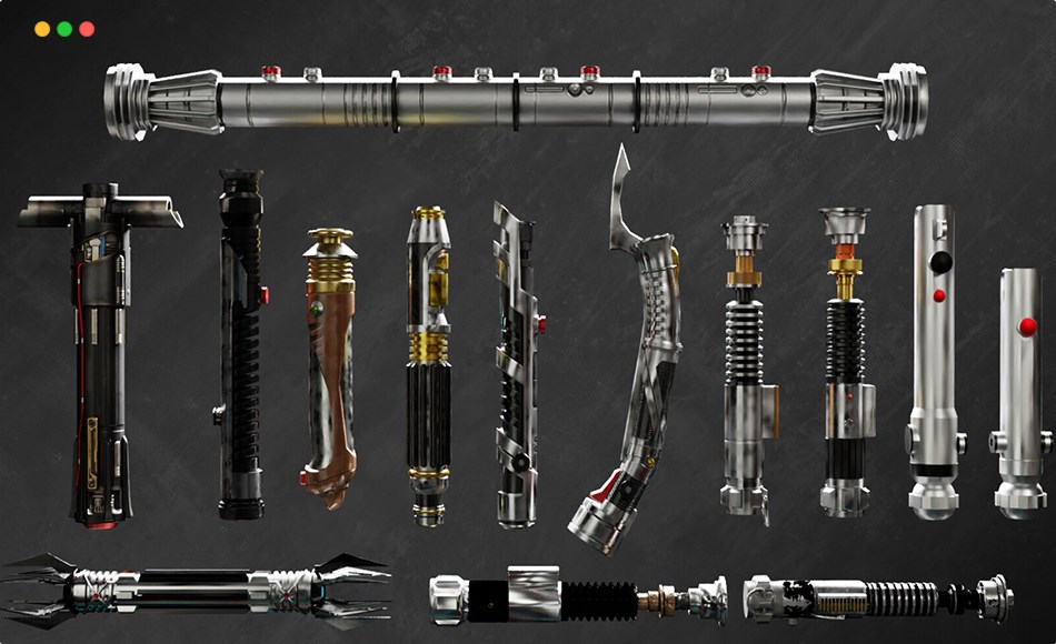模型资产 – 星球大战光剑模型 All StarWars Lightsabers Pack Low-poly 3D model