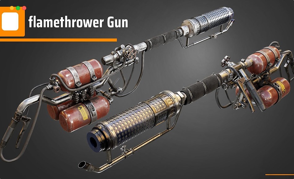 模型资产 – 火焰喷射枪模型 Flamethrower gun 3D model