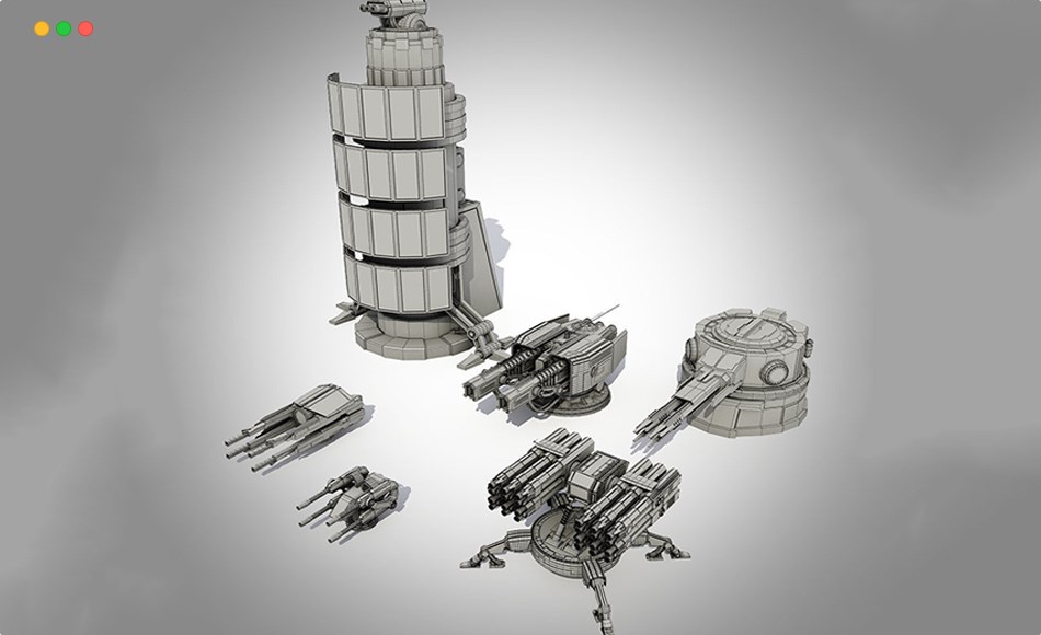 模型资产 – 科幻炮塔模型 Sci-fi turrets collection 3D model