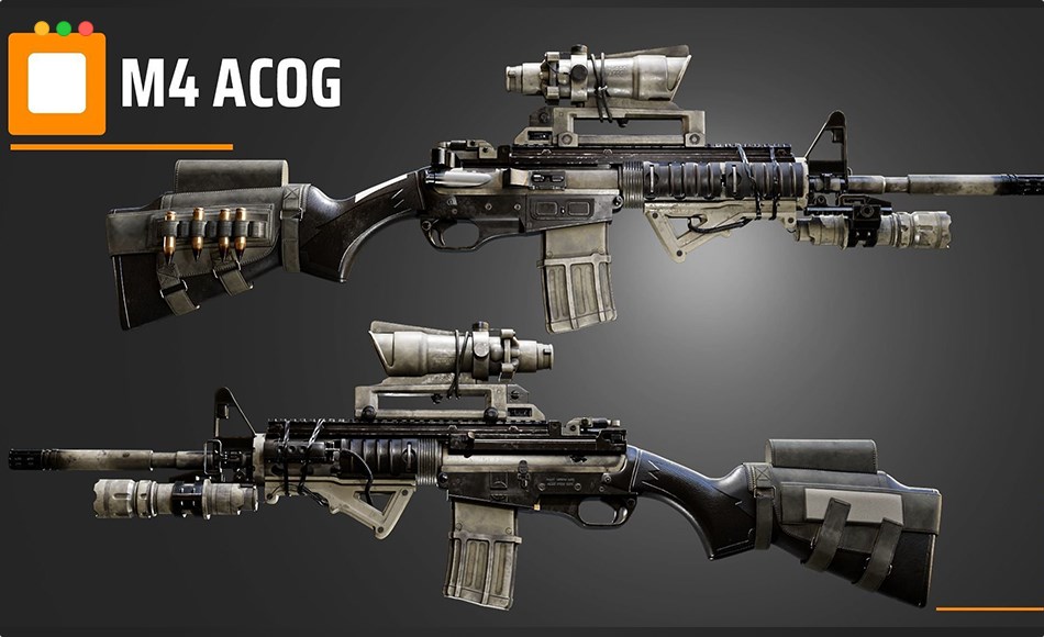模型资产 – 游戏武器模型 M4 Acog 3D model