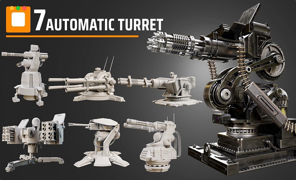 模型资产 – 炮塔游戏模型 7 Automatic Turret
