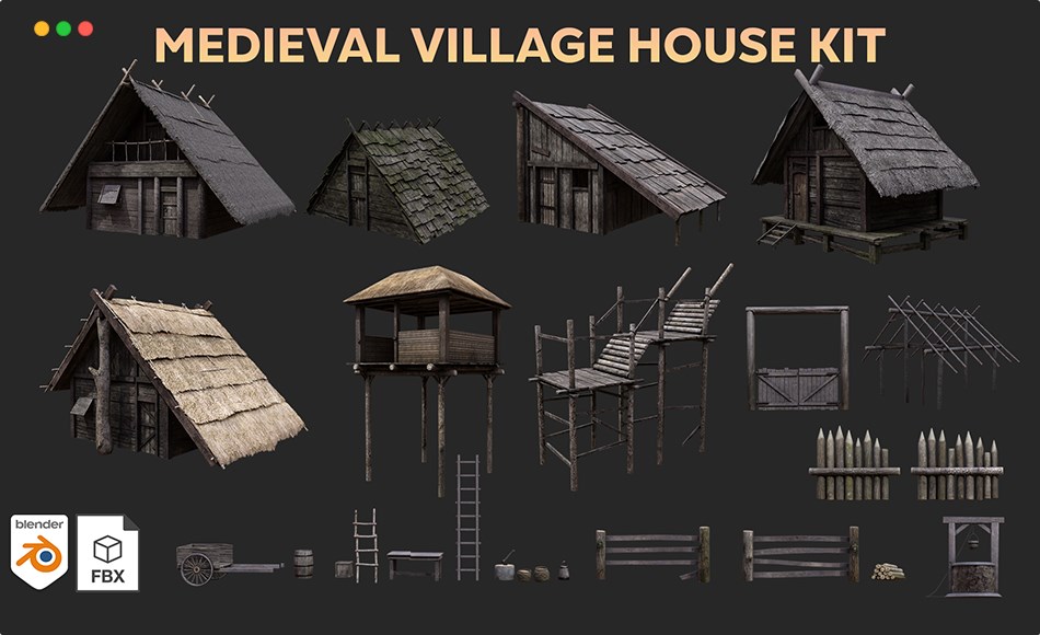 模型资产 – 中世纪村庄 Medieval Village House Kit