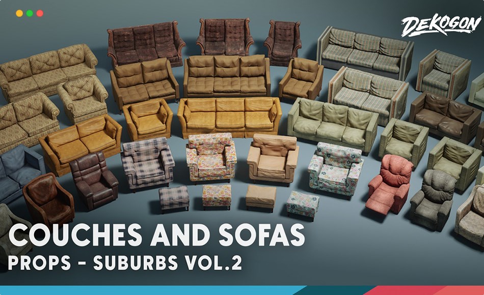 【UE5】沙发家具 Suburbs VOL.2 – Couches and Sofas (Nanite and Low Poly)