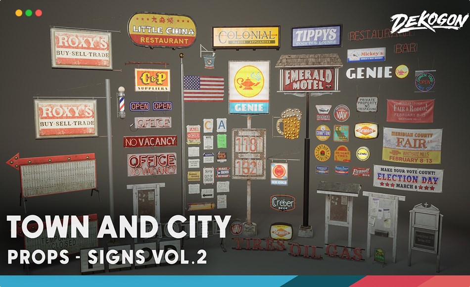 【UE5】广告标志 Signage VOL2 – Town and City (Nanite and Low Poly)