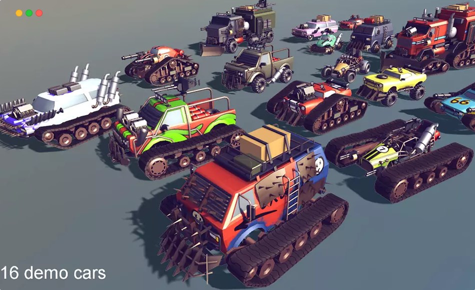 Unity资产 – 风格化可定制汽车 Stylized Customizable Cars (post apo v4)