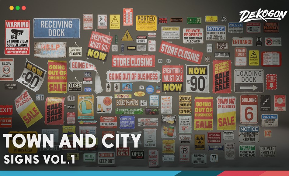 【UE5】广告标志 Signage VOL.1 – Town and City (Nanite and Low Poly)