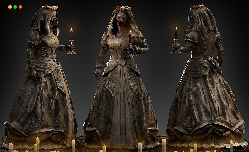 模型资产 – 风格化恐怖角色模型 Horror Bride Low-poly 3D model