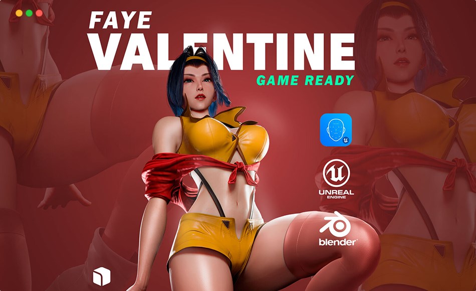 模型资产 – 星际牛仔游戏角色 Faye Valentine – Game Ready – 3D Blender Model / UE5