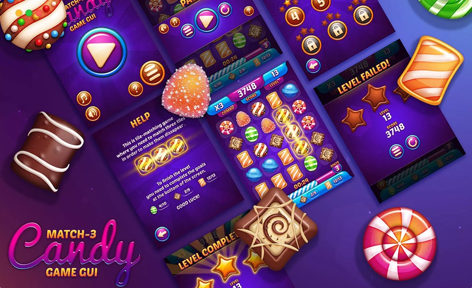 Unity资产 – 糖果消消乐游戏资产包 Candy Game GUI Match 3