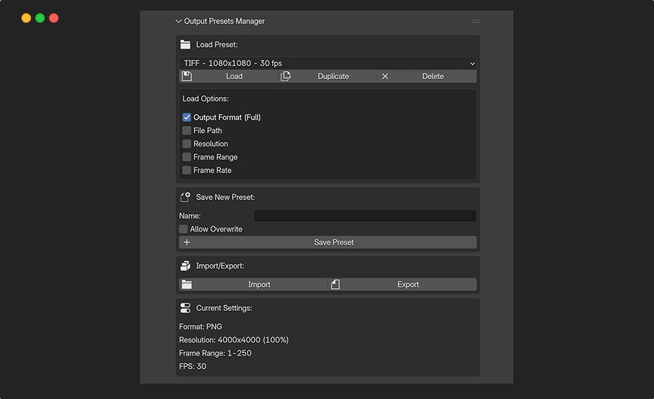 Blender插件 – 渲染输出预设和管理器 Render Output Presets Manager v2.0 for Blender