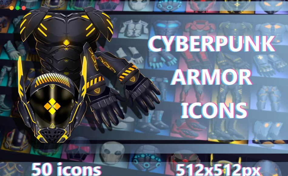 赛博朋克盔甲游戏图标 Cyberpunk Armor Game Icons