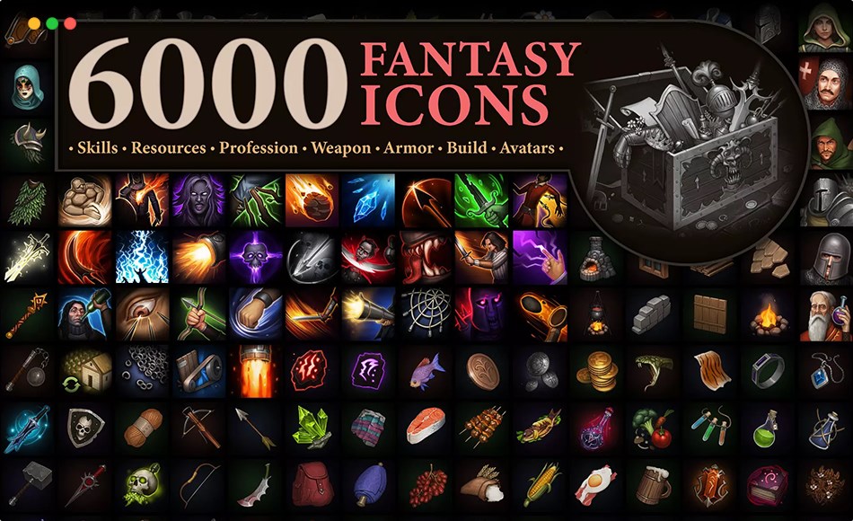 Unity资产 – 6000个幻想游戏图标 6000 Fantasy Icons