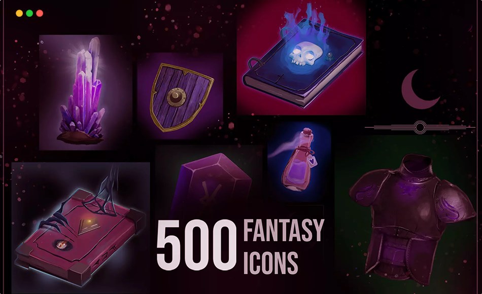 Unity资产 – 游戏幻想图标 500 Fantasy Icons
