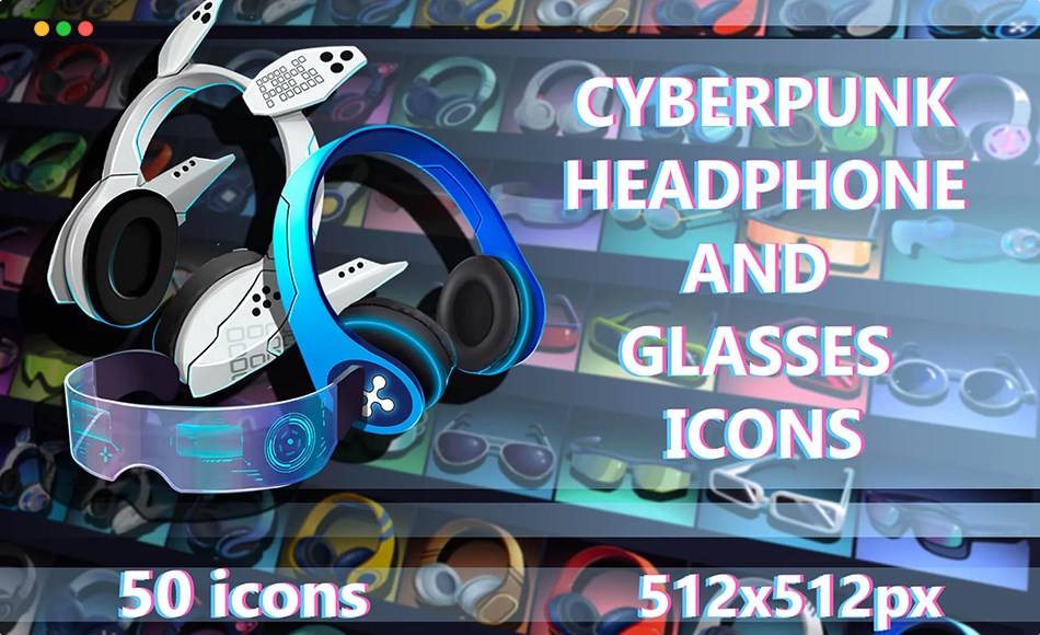 赛博朋克耳机和眼镜图标 Cyberpunk Headphone and Glasses 512×512 Icons