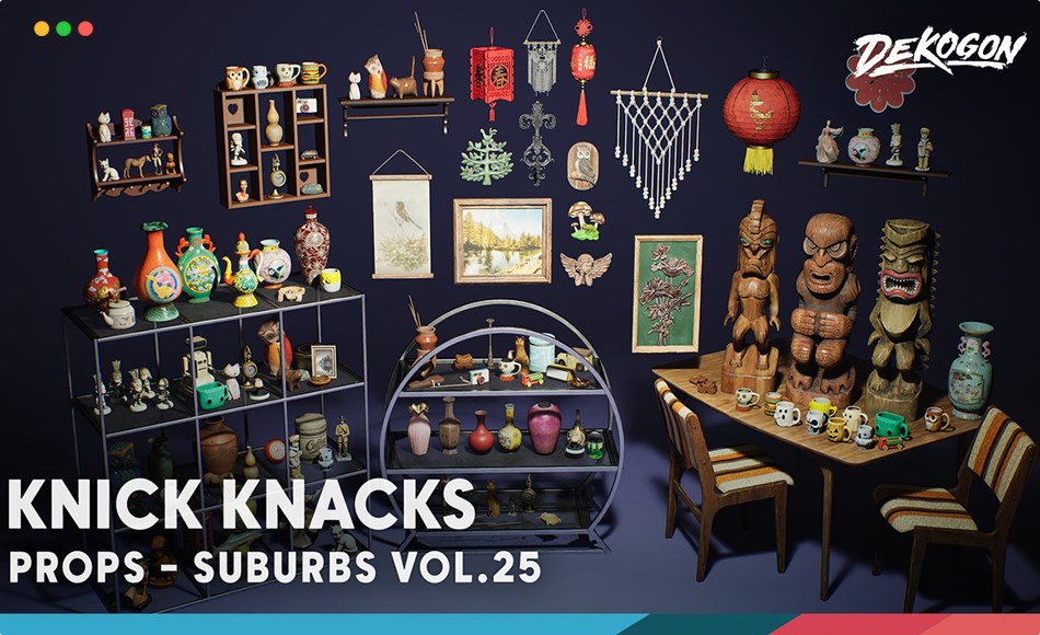 【UE5】摆设道具 Suburbs VOL.25 – Knick Knacks (Nanite and Low Poly)