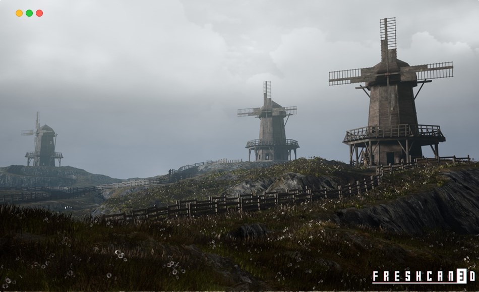 【UE5】中世纪风车景观 Medieval Windmill with interiors ( Medieval Rural Windmill, Medieval Landscape )