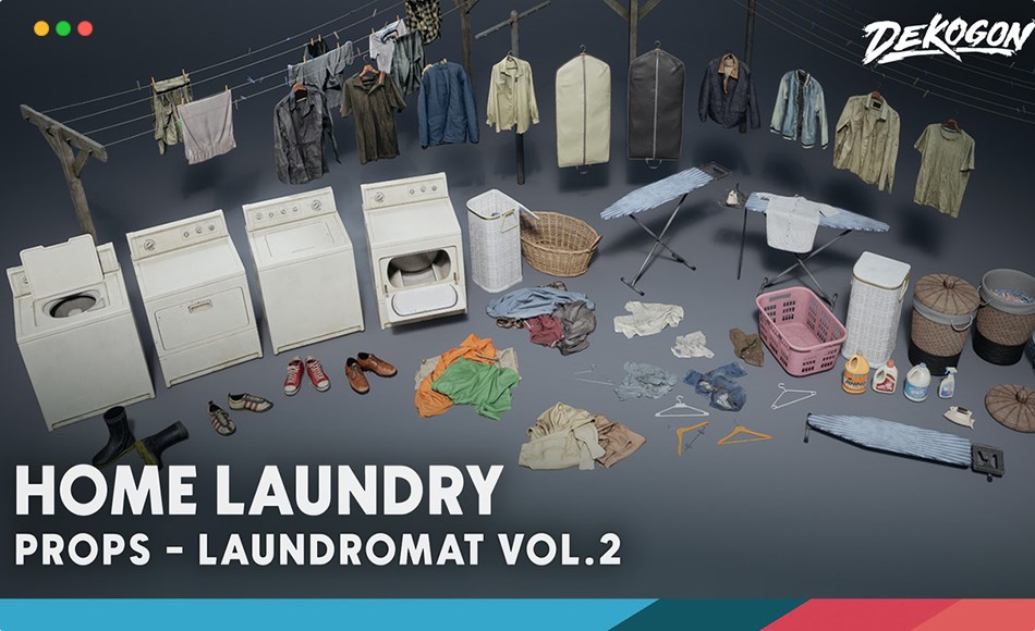 【UE5】模块化家电道具 Laundry VOL.2 – Home Laundry (Nanite and Low Poly)