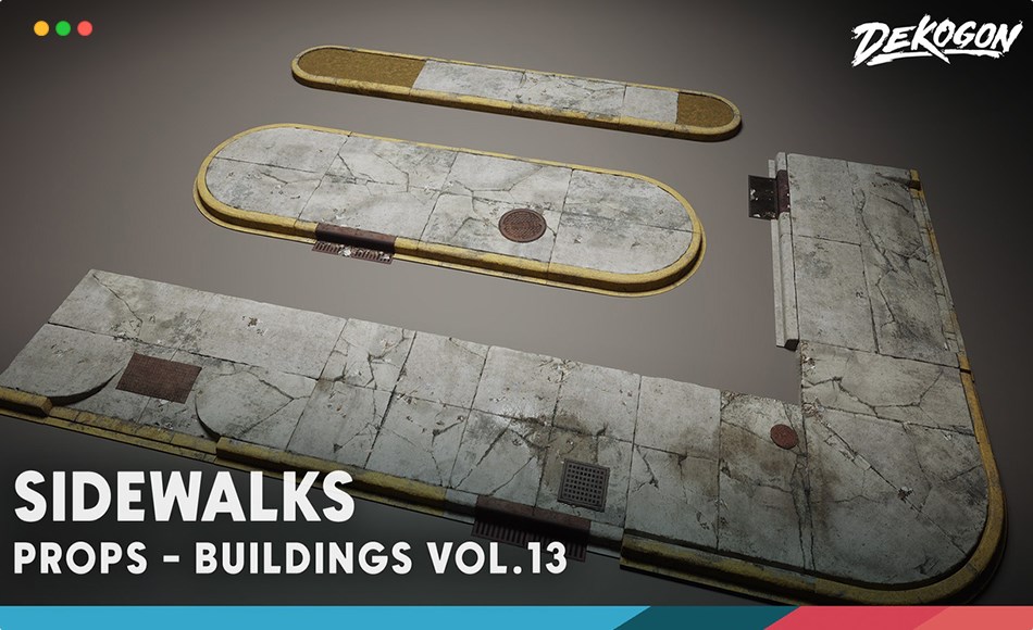 【UE5】模块化人行道资产 Buildings VOL.13 – Sidewalks (Vertex Paintable Debris/Water/Damage/Dirt)