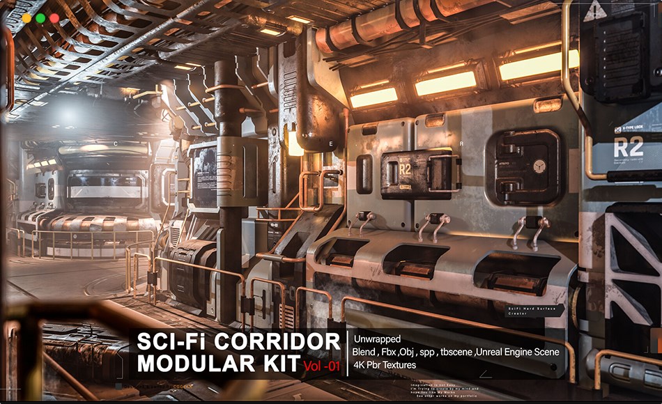 模型资产 – 模块化科幻走廊 Sci-fi Corridor Modular Kit Vol 01