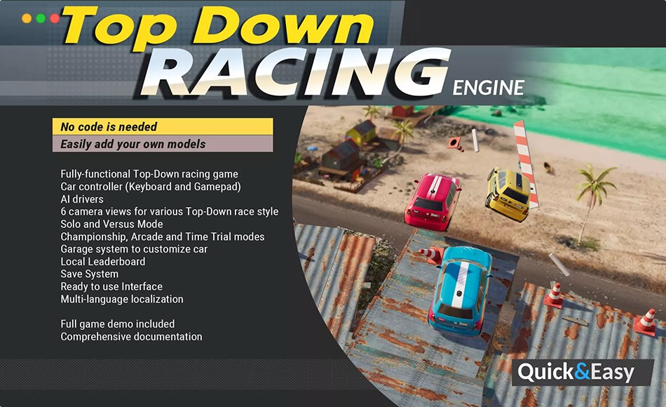 Unity开发 – 自上而下赛车游戏开发模板 Top Down Car Racing Engine