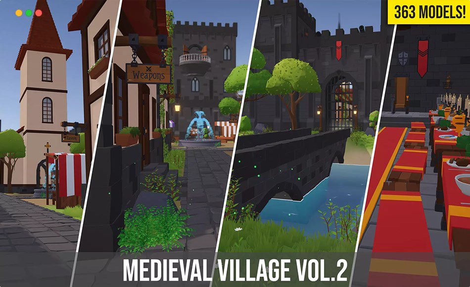 Unity资产 – 风格化中世纪城堡 Low Poly Fantasy Medieval Village with Castle