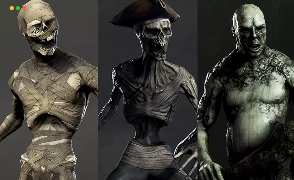 Unity角色 – 怪物角色包 Creep Creatures Pack – Mummy, Pirate, Zombie