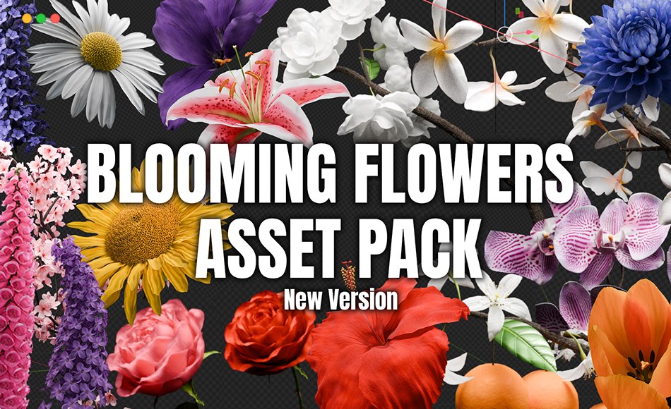 模型资产 – 动态植物模型包 Blooming Flowers – Geo Nodes Curve Asset Pack