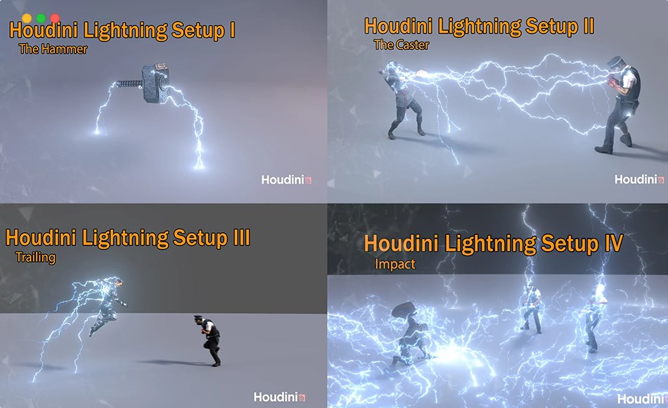 【中文字幕】Houdini教程 – 闪电特效模拟 Houdini All combined Lightning Setups