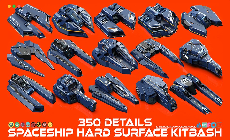 模型资产 – 350 组硬表面科幻飞船 SPACESHIP Hard Surface KITBASH 350 DETAILS