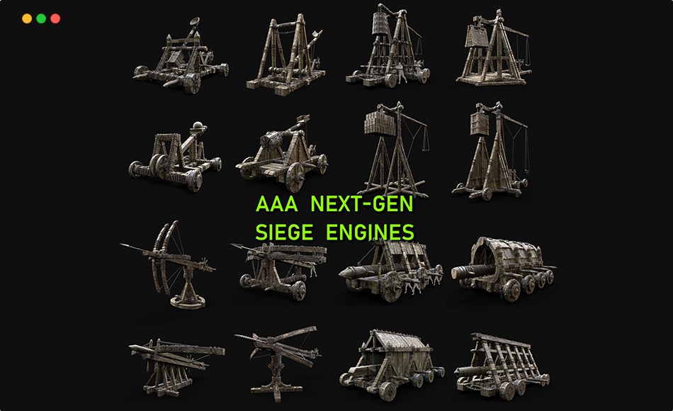 模型资产 – 中世纪战争攻城投石机器 Siege Engine War Machines Builder Collection Pack