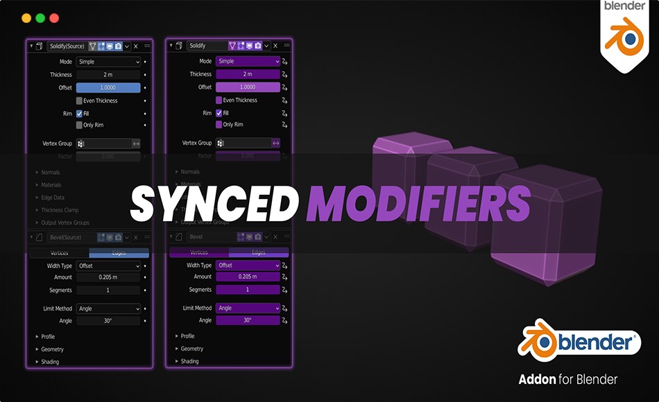 Blender插件 – 同步修改器 Synced Modifiers