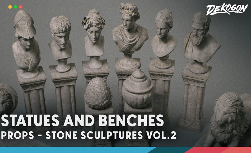 【UE5】石像雕塑 Stone Sculptures VOL.2 – Statues and Benches (Nanite + Low Poly)