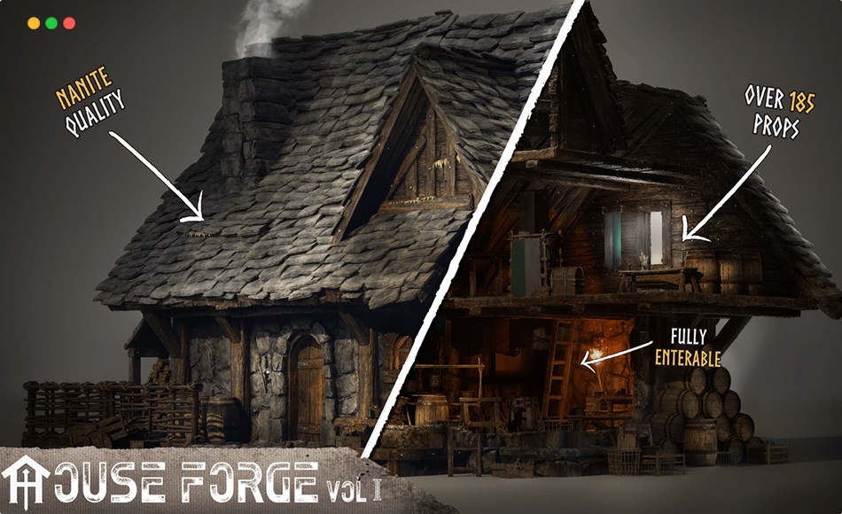 【UE5】模块化房屋建筑套件 House Forge: Modular House Building Kit (Modular Houses, Medieval Houses, House)