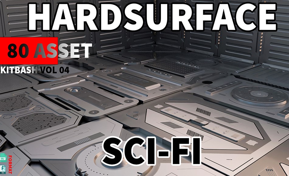 模型资产 – 科幻硬表面模型套件 Sci-Fi hardsurface Kitbash Pack 80 – Vol.04