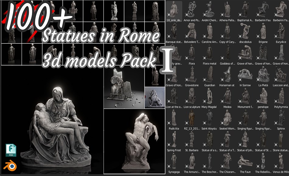 模型资产 – 100 座罗马著名雕像扫描模型 100+ Scaned Famous Statues In Rome 3D Models Pack