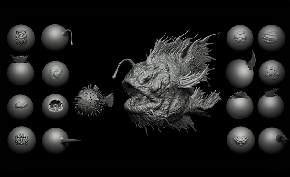 Zbrush笔刷 – 海洋生物笔刷 Zbrush + Blender – 40 Sea Creatures VDM Brush Zbrush笔刷 – 海洋生物笔刷 Zbrush + Blender – 40 Sea Creatures VDM Brush