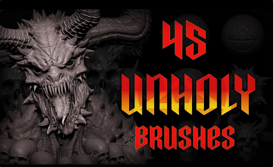 Zbrush笔刷 – 45 魔怪细节笔刷 Zbrush + Blender – 45 Unholy Brushes