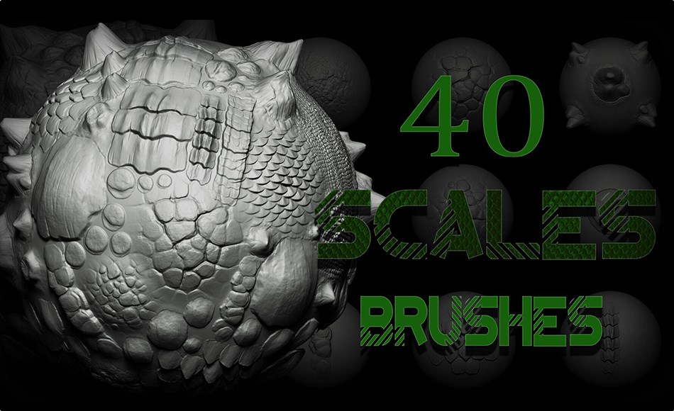 Zbrush笔刷 – 鳞片皮肤笔刷 Zbrush + Blender – 40 Scales and Skins Brushes