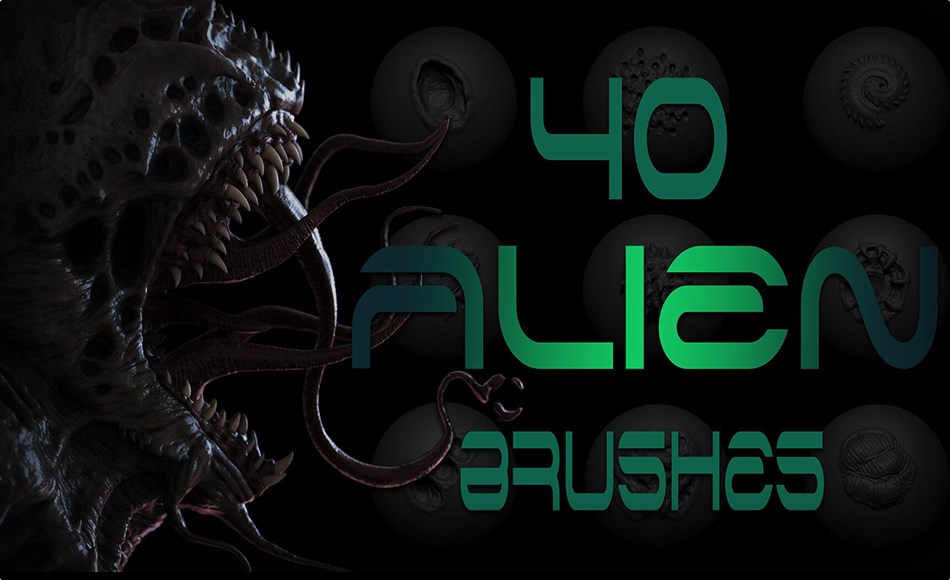 Zbrush笔刷 – 变异生物笔刷 Zbrush + Blender – 40 Alien VDM Brush