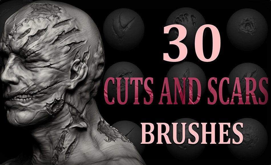 Zbrush笔刷 – 疤痕笔刷 Zbrush + Blender – 30 Cuts and Scars Brush + Alphas Zbrush笔刷 – 疤痕笔刷 Zbrush + Blender – 30 Cuts and Scars Brush + Alphas