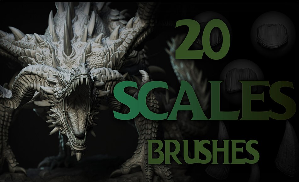 Zbrush笔刷 – 鳞片笔刷 Zbrush + Blender – 20 Scales Brushes Zbrush笔刷 – 鳞片笔刷 Zbrush + Blender – 20 Scales Brushes