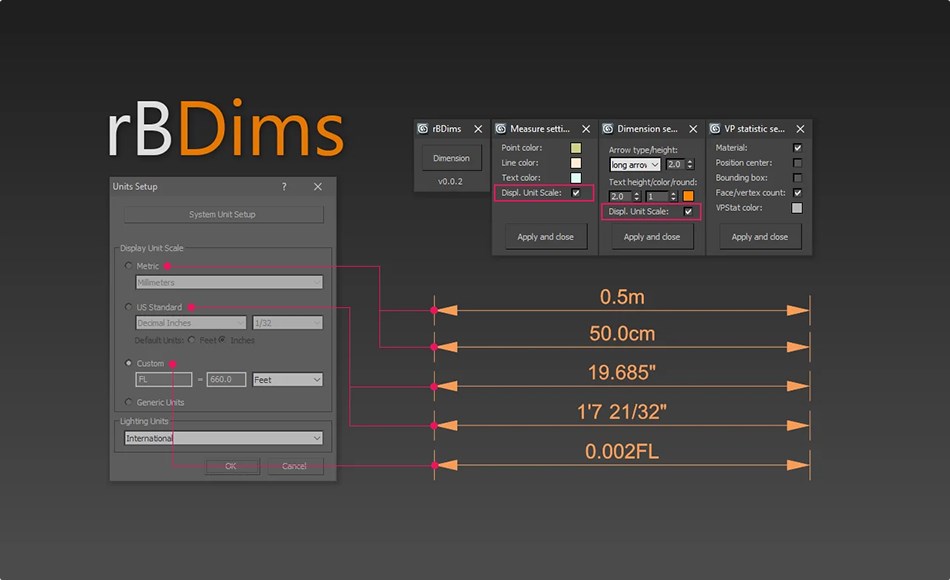 3Dmax插件 – 测量工具 rBDims