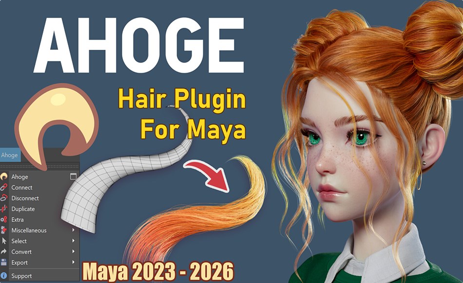 Maya插件 – 发型制作插件 Ahoge 0.9.2 • Hair plugin for Maya Maya插件 – 发型制作插件 Ahoge 0.9.2 • Hair plugin for Maya