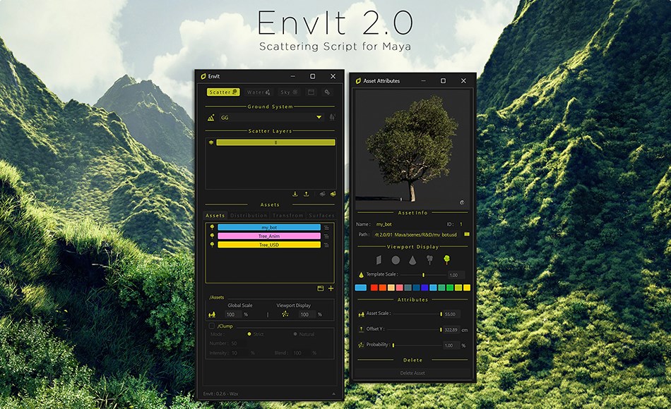 Maya插件 – 植物散布插件 Envit – Scattering Script Maya插件 – 植物散布插件 Envit – Scattering Script