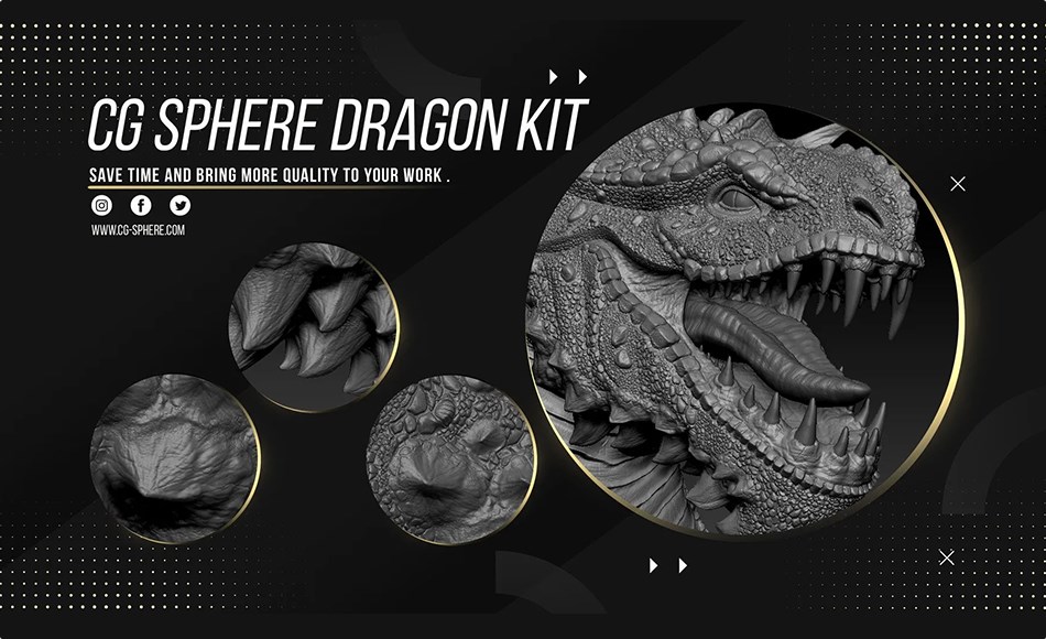 Zbrush笔刷 – 龙鳞笔刷 VDM Brushes + Model ZTL